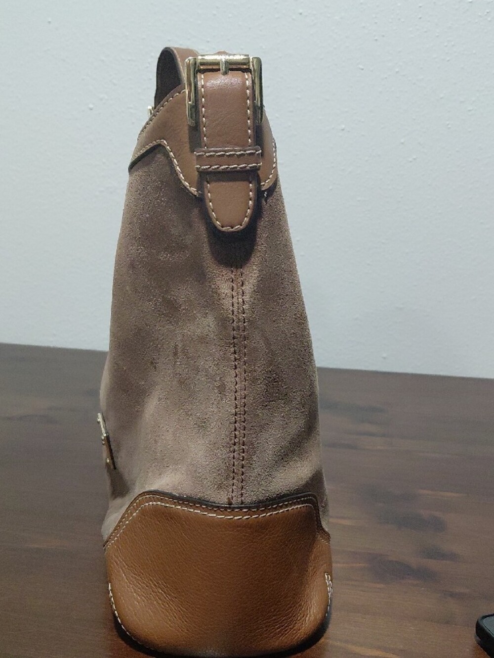 Michael Kors Taupe Suede and Brown Leather Shoulder Bag - Picture 5 of 8